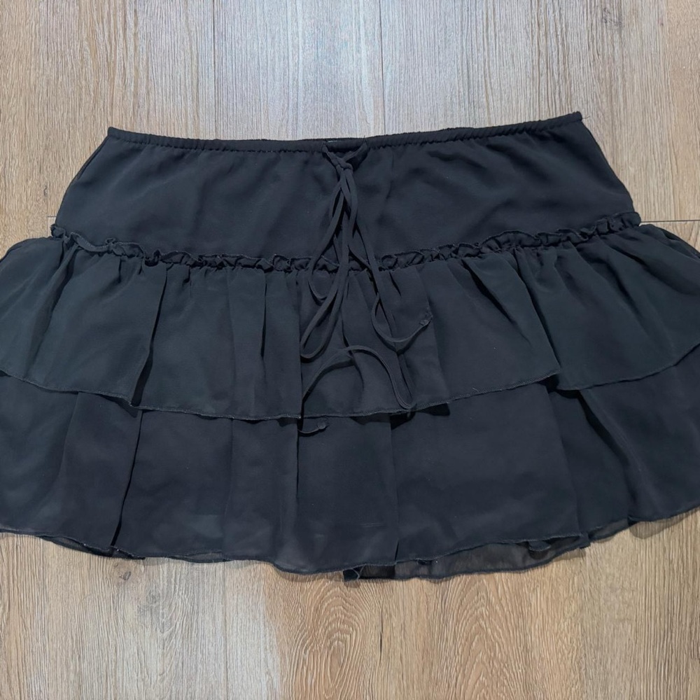 Wild Fable Black Bubble Mini Skirt Tie Front